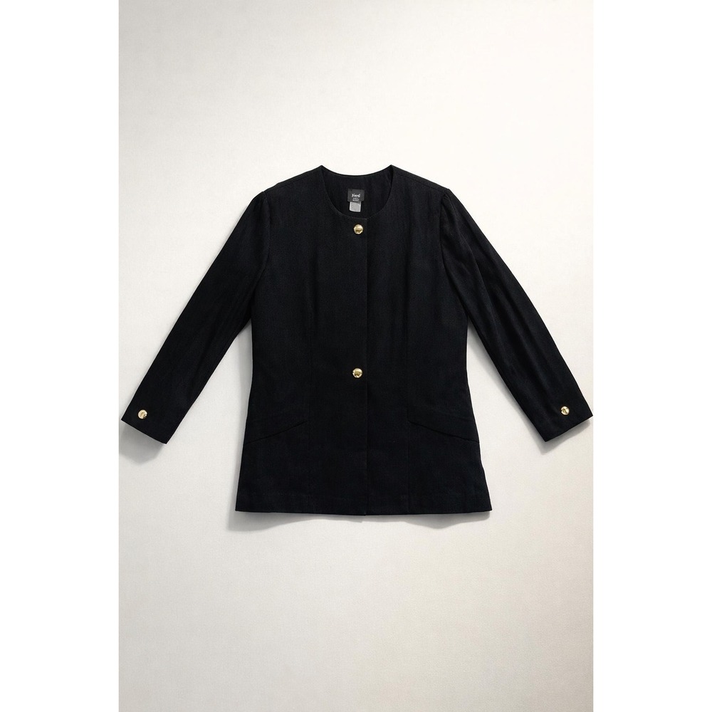 Kwai Vintage Black Military Style Peplum Jacket Gold Button Tailored Blazer